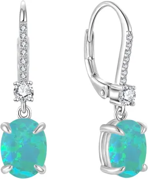 925 Sterling Silver Created Opal Lever Back Earrings Oval Cut Dangle Drop Earrings for Women Jewelry for Her Mothers Day Christmas