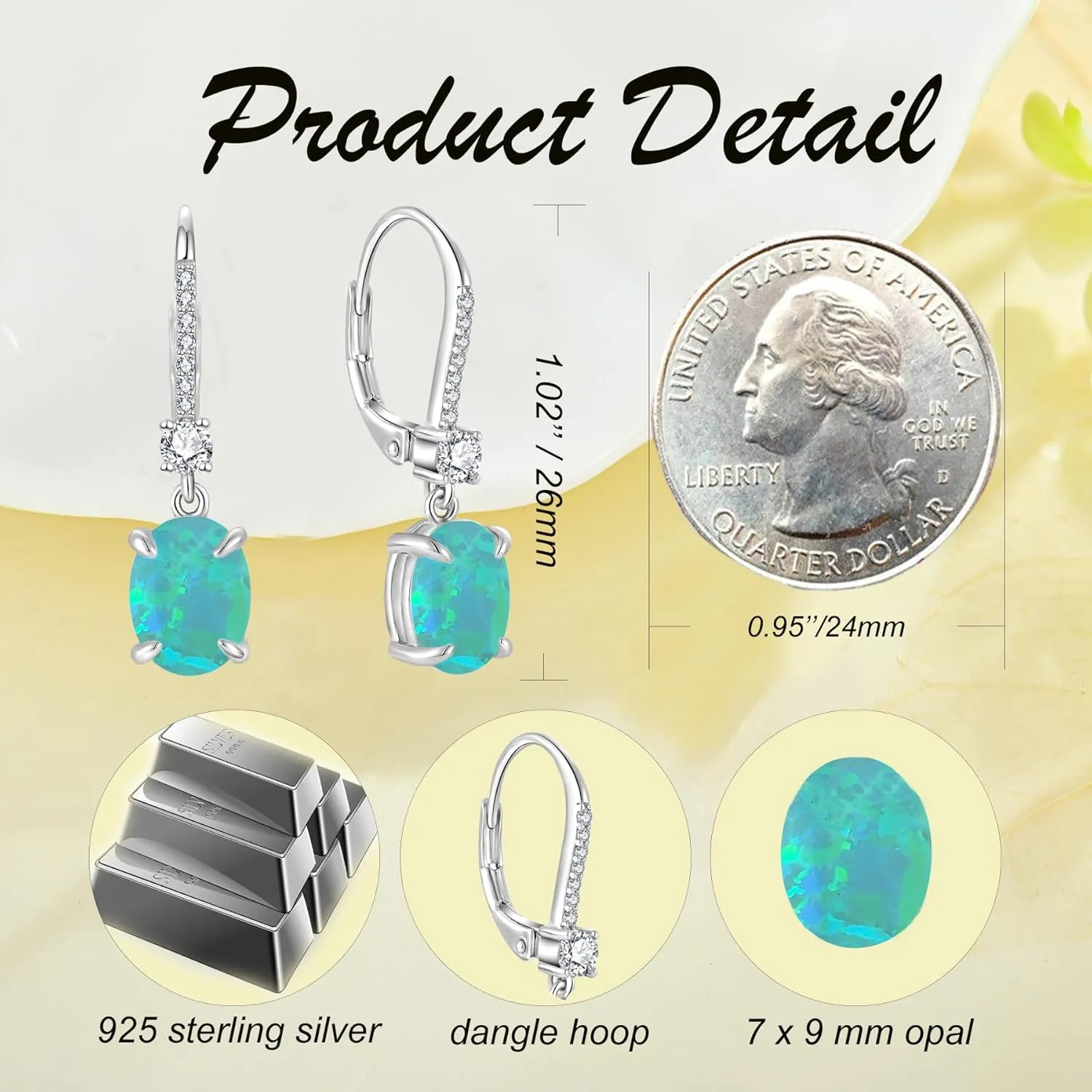 925 Sterling Silver Created Opal Lever Back Earrings Oval Cut Dangle Drop Earrings for Women Jewelry for Her Mothers Day Christmas