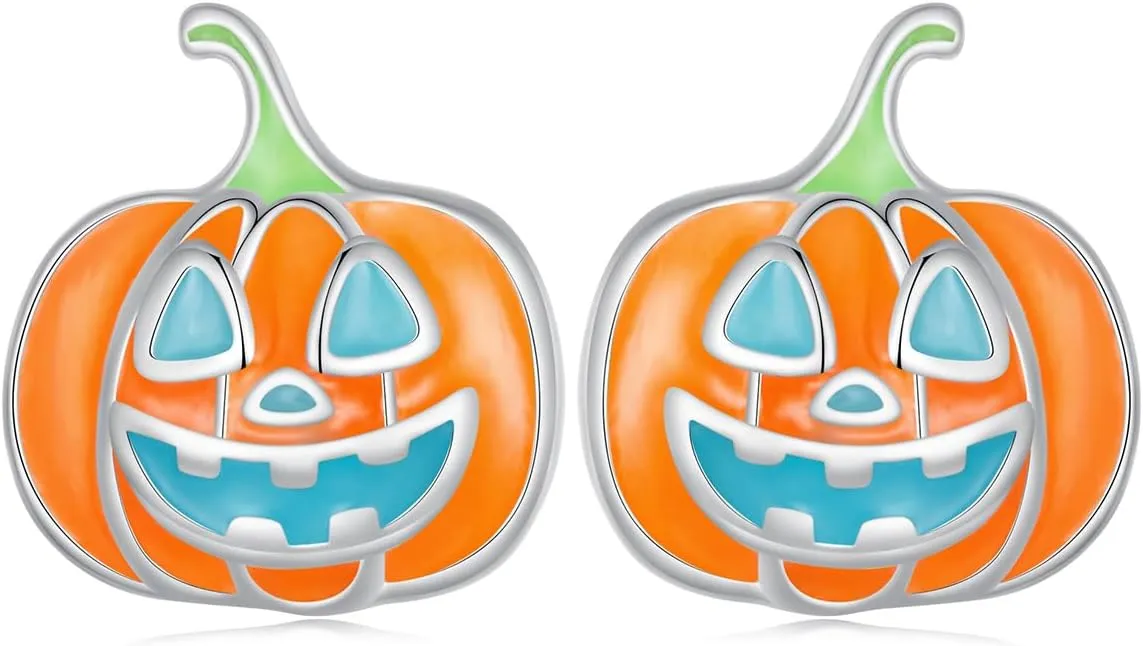 925 Sterling Silver Funny Carton Pumpkin/Skull Stud Earrings, Glow in The Dark Earrings Studs for Women Halloween Party Gift Hypoallergenic