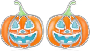 925 Sterling Silver Funny Carton Pumpkin/Skull Stud Earrings, Glow in The Dark Earrings Studs for Women Halloween Party Gift Hypoallergenic
