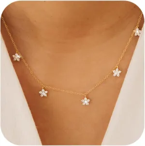 925 Sterling Silver Leaf Necklace 14K Gold Plated CZ Leaf Pendant Necklace for Women Lucky Flower Necklaces 5 Leaves Choker Necklace Dainty Chain Necklaces Jewelry To My Daughter Graduation Gifts