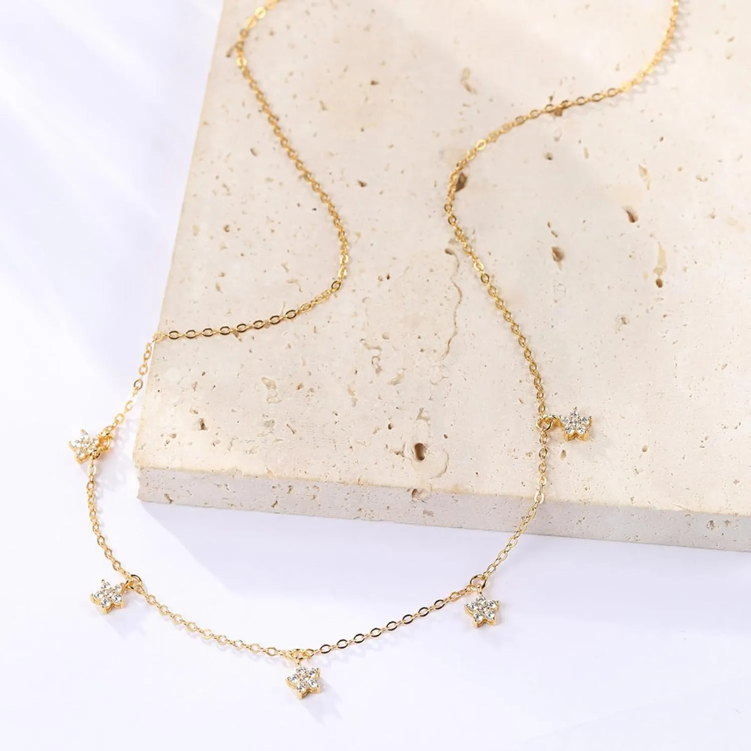 925 Sterling Silver Leaf Necklace 14K Gold Plated CZ Leaf Pendant Necklace for Women Lucky Flower Necklaces 5 Leaves Choker Necklace Dainty Chain Necklaces Jewelry To My Daughter Graduation Gifts