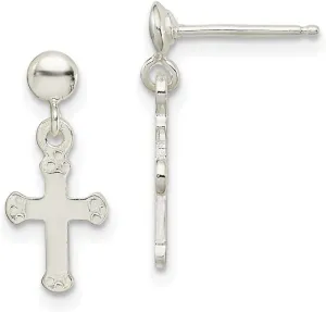 925 Sterling Silver Polished Post Dangle Religious Faith Cross Earrings 16x7mm Wide-Dangle Earring for Women