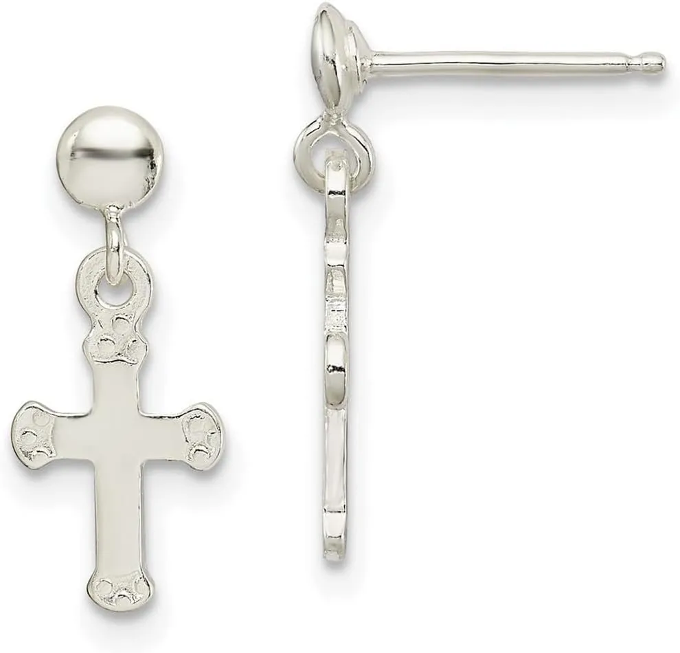 925 Sterling Silver Polished Post Dangle Religious Faith Cross Earrings 16x7mm Wide-Dangle Earring for Women
