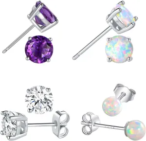 925 Sterling Silver Stud Earrings Set for Women Men Gemstone Small Multiple Ear Piercings Cartilage Helix Jewelry Hypoallergenic