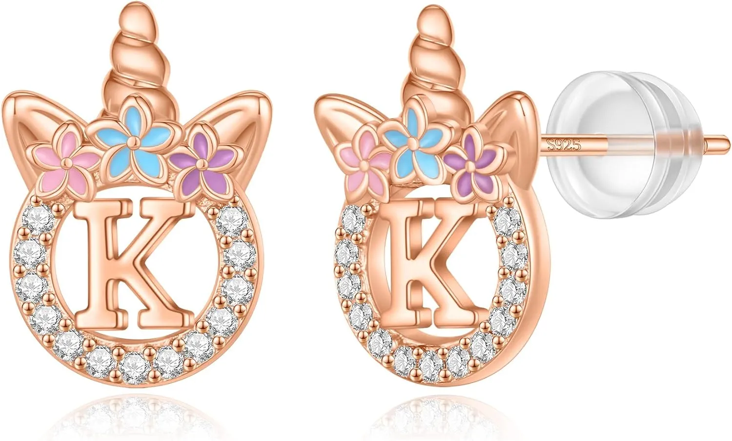 925 Sterling Silver Unicorn Earrings, 14K Gold/Rose Gold/Silver/Unicorn Earrings for Girls Kids Toddler Little Girls Hypoallergenic Letter Initial Earrings for Girls Christmas Gifts