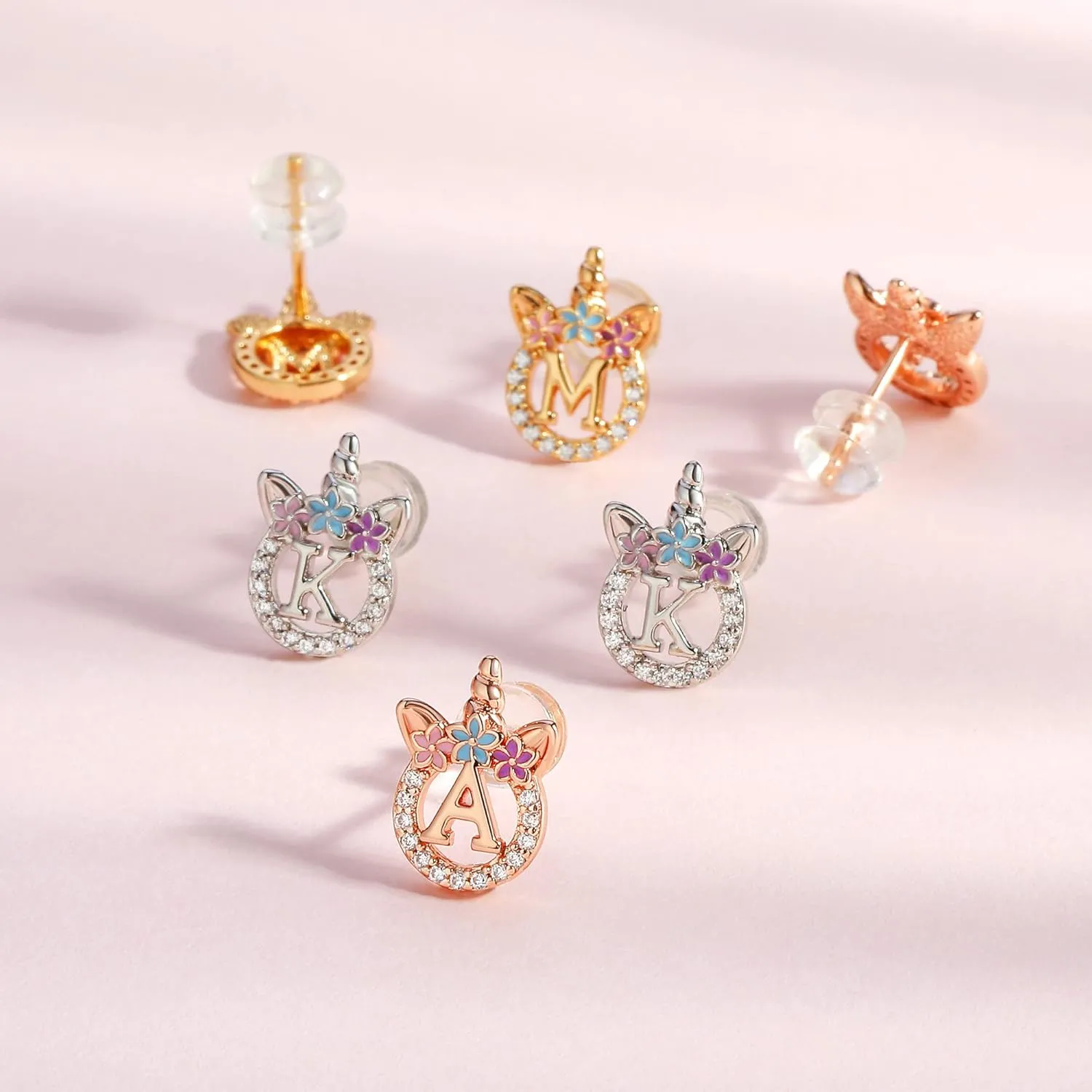 925 Sterling Silver Unicorn Earrings, 14K Gold/Rose Gold/Silver/Unicorn Earrings for Girls Kids Toddler Little Girls Hypoallergenic Letter Initial Earrings for Girls Christmas Gifts