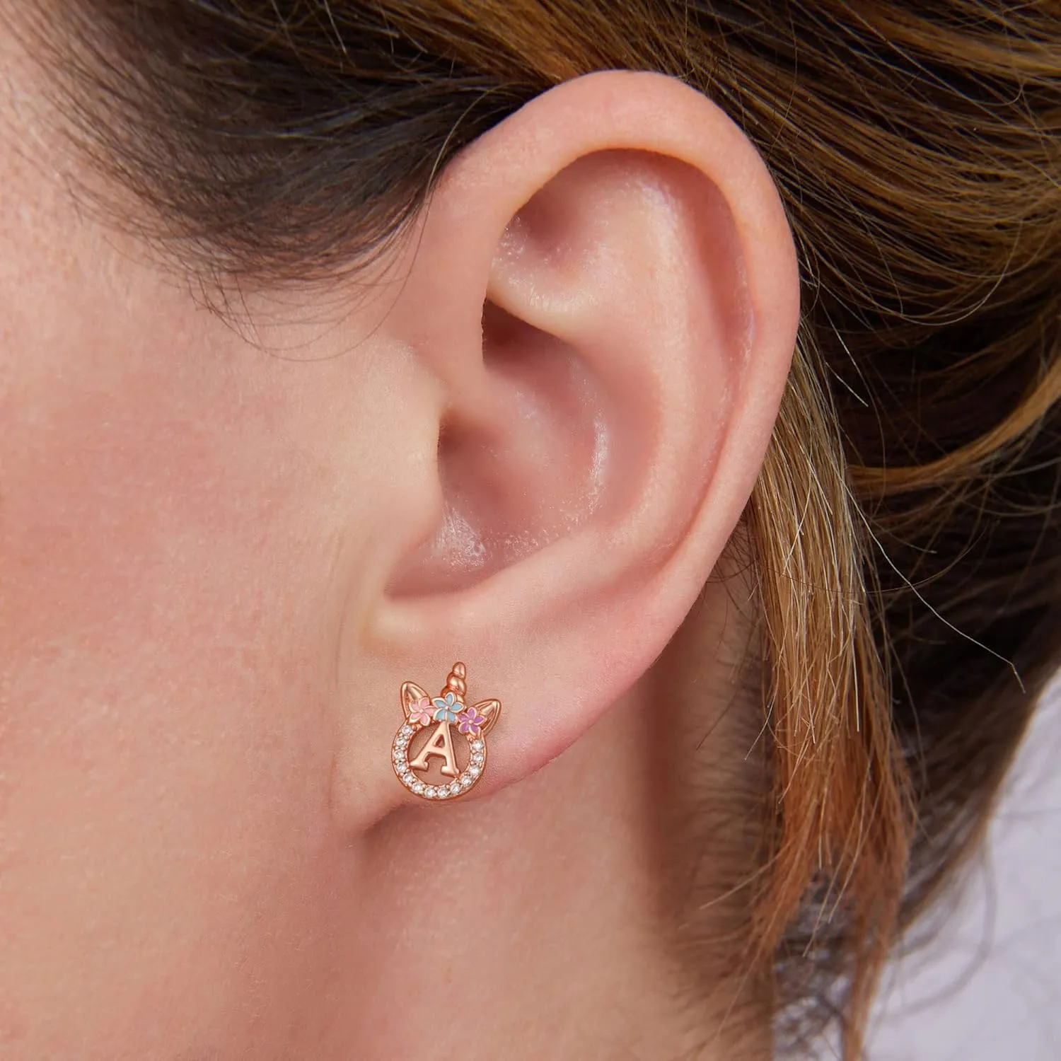 925 Sterling Silver Unicorn Earrings, 14K Gold/Rose Gold/Silver/Unicorn Earrings for Girls Kids Toddler Little Girls Hypoallergenic Letter Initial Earrings for Girls Christmas Gifts