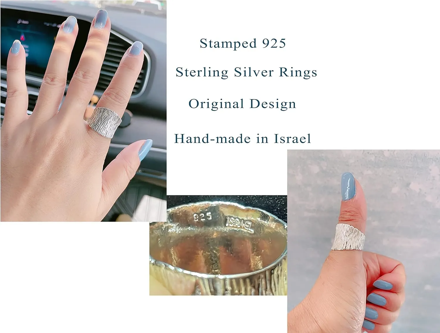925 Sterling Silver Women's Statement Rings- Handmade Silver Chunky Rings, Thick Wide Silver Rings for Women, Designer Large Rings, Silver Hammered Rings, Statement Jewelry for Women, 17mm Width - Sizes 4-12