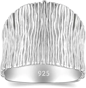 925 Sterling Silver Women's Statement Rings- Handmade Silver Chunky Rings, Thick Wide Silver Rings for Women, Designer Large Rings, Silver Hammered Rings, Statement Jewelry for Women, 17mm Width - Sizes 4-12
