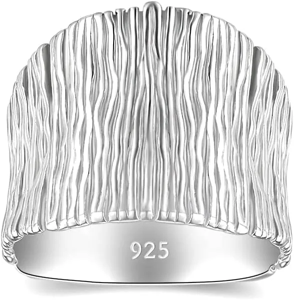 925 Sterling Silver Women's Statement Rings- Handmade Silver Chunky Rings, Thick Wide Silver Rings for Women, Designer Large Rings, Silver Hammered Rings, Statement Jewelry for Women, 17mm Width - Sizes 4-12