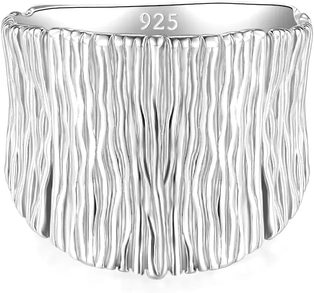 925 Sterling Silver Women's Statement Rings- Handmade Silver Chunky Rings, Thick Wide Silver Rings for Women, Designer Large Rings, Silver Hammered Rings, Statement Jewelry for Women, 17mm Width - Sizes 4-12