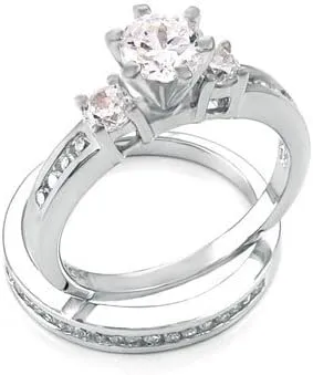 AAA Cubic Zirconia Wedding Ring Sets for Him and Her  Luxurious 3-Piece 925 Sterling Silver Rings Set with 8mm Titanium Band  Classic Matching Rings for Couples