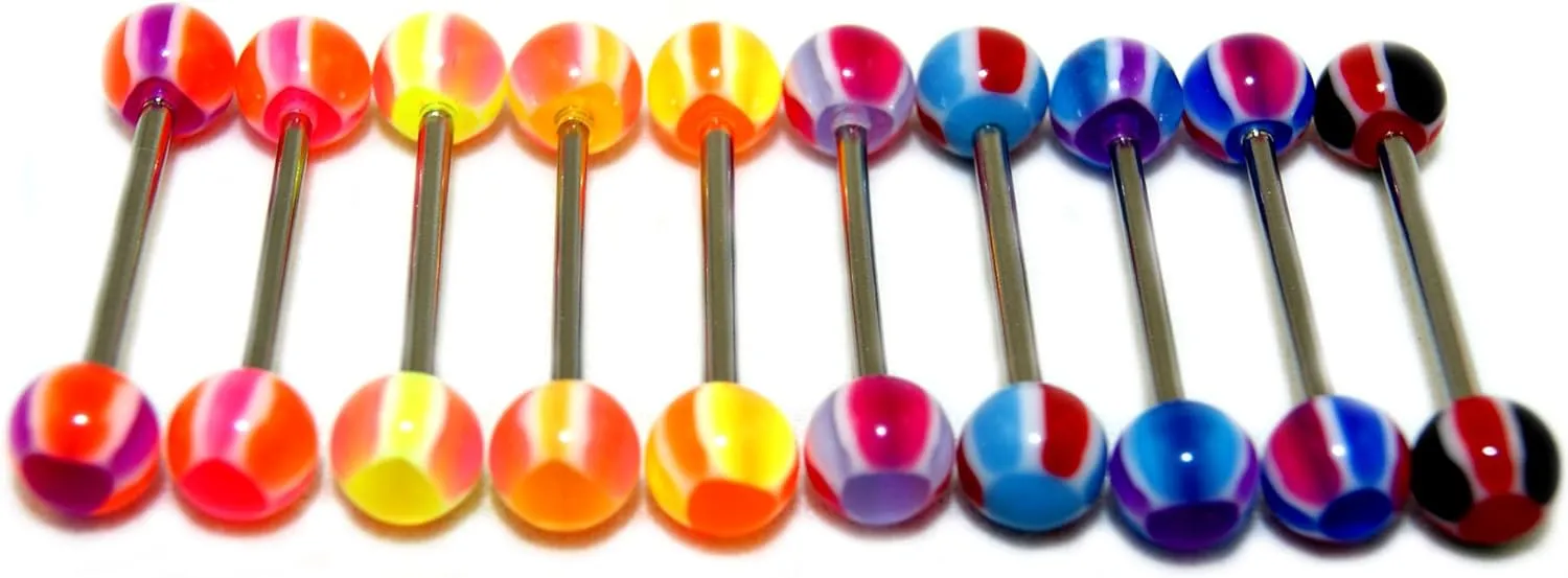 Acrylic Tongue Rings Barbells Bar 14G Triangle Shape LOT of 10