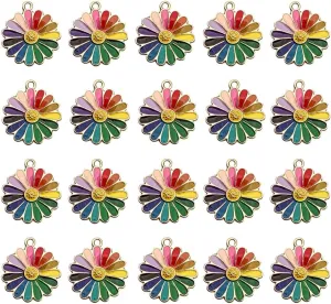 Alloy Enamel Daisy Charms 20 Pcs Chrysanthemum Flower Golden Plated Tiny Pendant Bulk for Jewellery Making and DIY Crafts