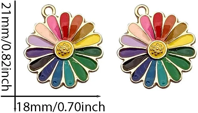 Alloy Enamel Daisy Charms 20 Pcs Chrysanthemum Flower Golden Plated Tiny Pendant Bulk for Jewellery Making and DIY Crafts