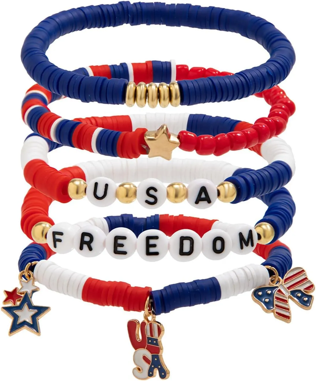 American Flag Bracelet for Women Girls Clay Bracelet Stackable Rainbow Friendship Bracelet Gifts,4th of July USA Decoration