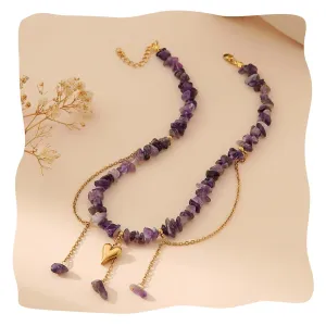 Amethyst Necklace, Purple Necklace Amethyst Jewelry for Women, Amethyst Choker Necklace Gold Plated Stainless Steel Layered Necklace (amethyst)