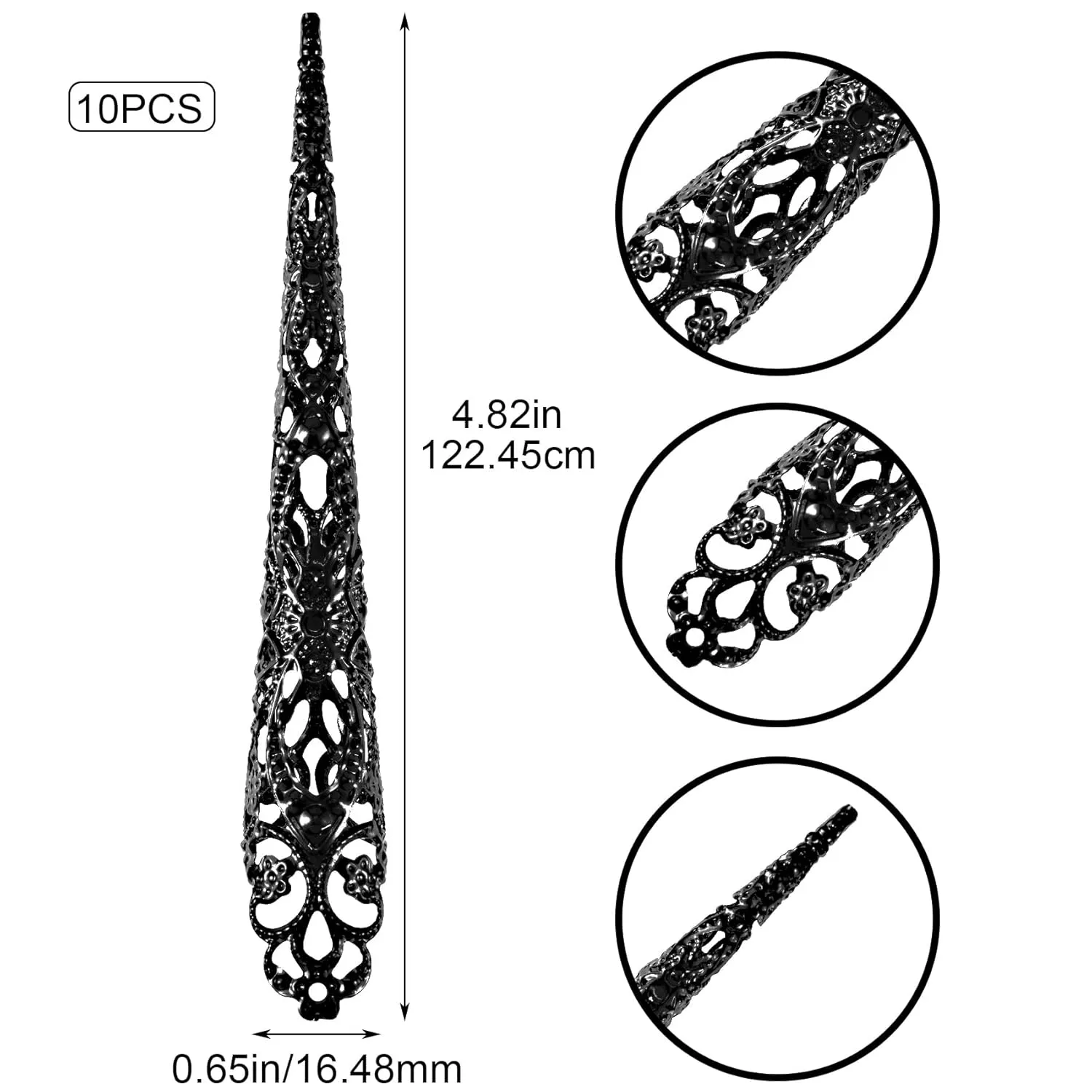 ANCIRS 10 Pack Finger Nail Tip Claw Rings, Ancient Queen Costume Fingertip Claw Nail Rings Decoration Accessory, Finger Knuckle Protectors for Halloween Cosplay Drama Dance Show- Black