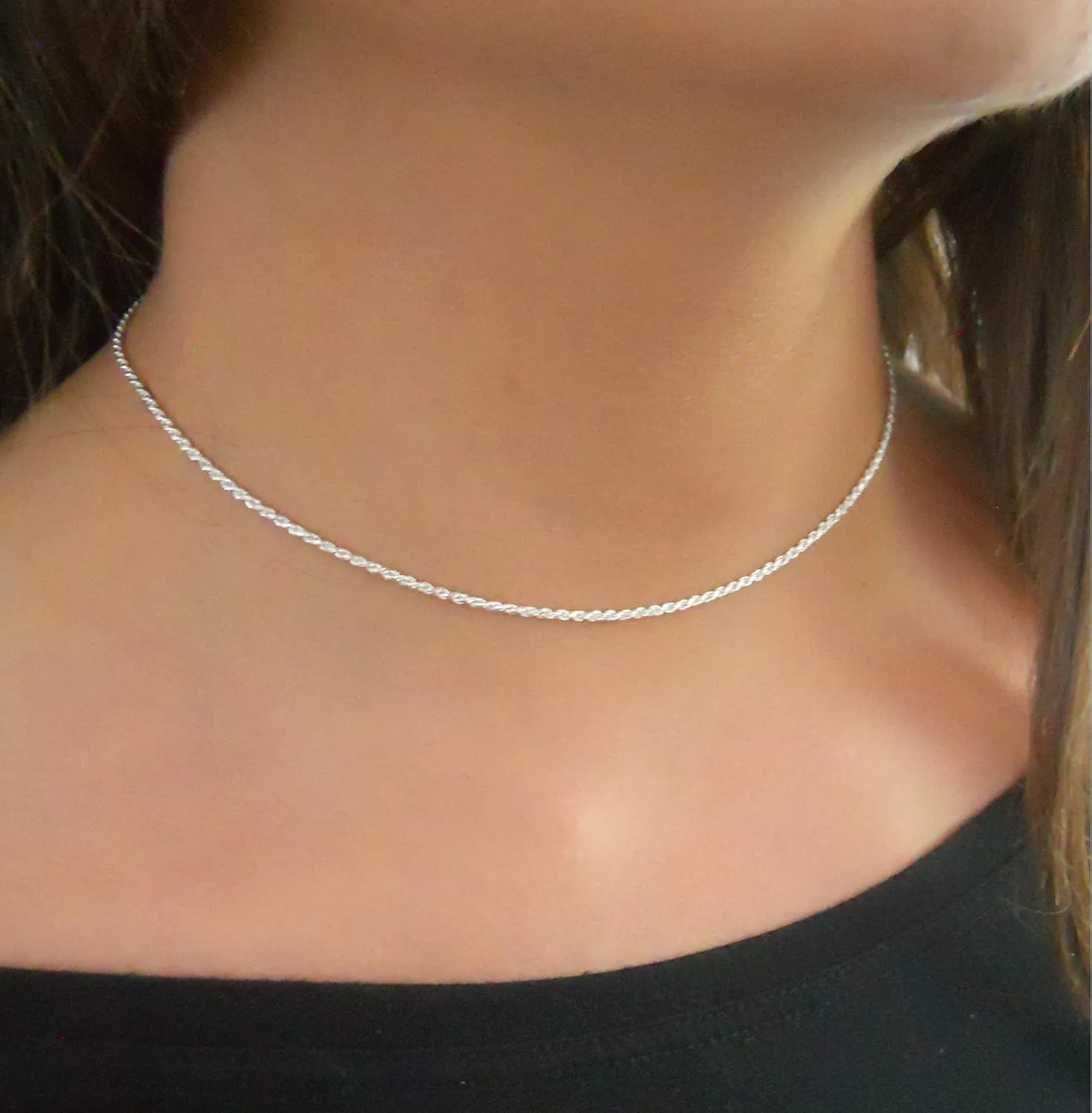 Annika Bella Rope Choker Necklace, 925 Sterling Silver Chain Chokers for Women, Silver Necklaces, Handmade Jewelry, Gift for Her (Rope)