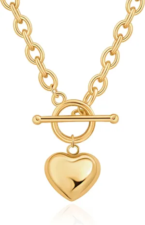 Aobei Pearl 18K Gold Pendant Necklace for Women Dainty Gold Chain Choker Love Heart Disc Coin Pearl Cross Toggle Jewelry