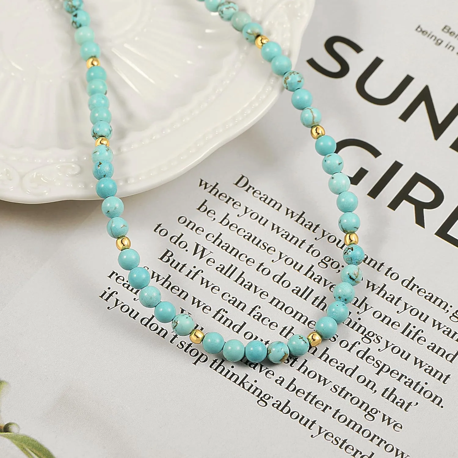 Aobei Pearl Gemstone Beaded Choker Necklace for Women Boho Turquoise/Cultured Freshwater Pearls/Garnet/Amazonite Jewelry