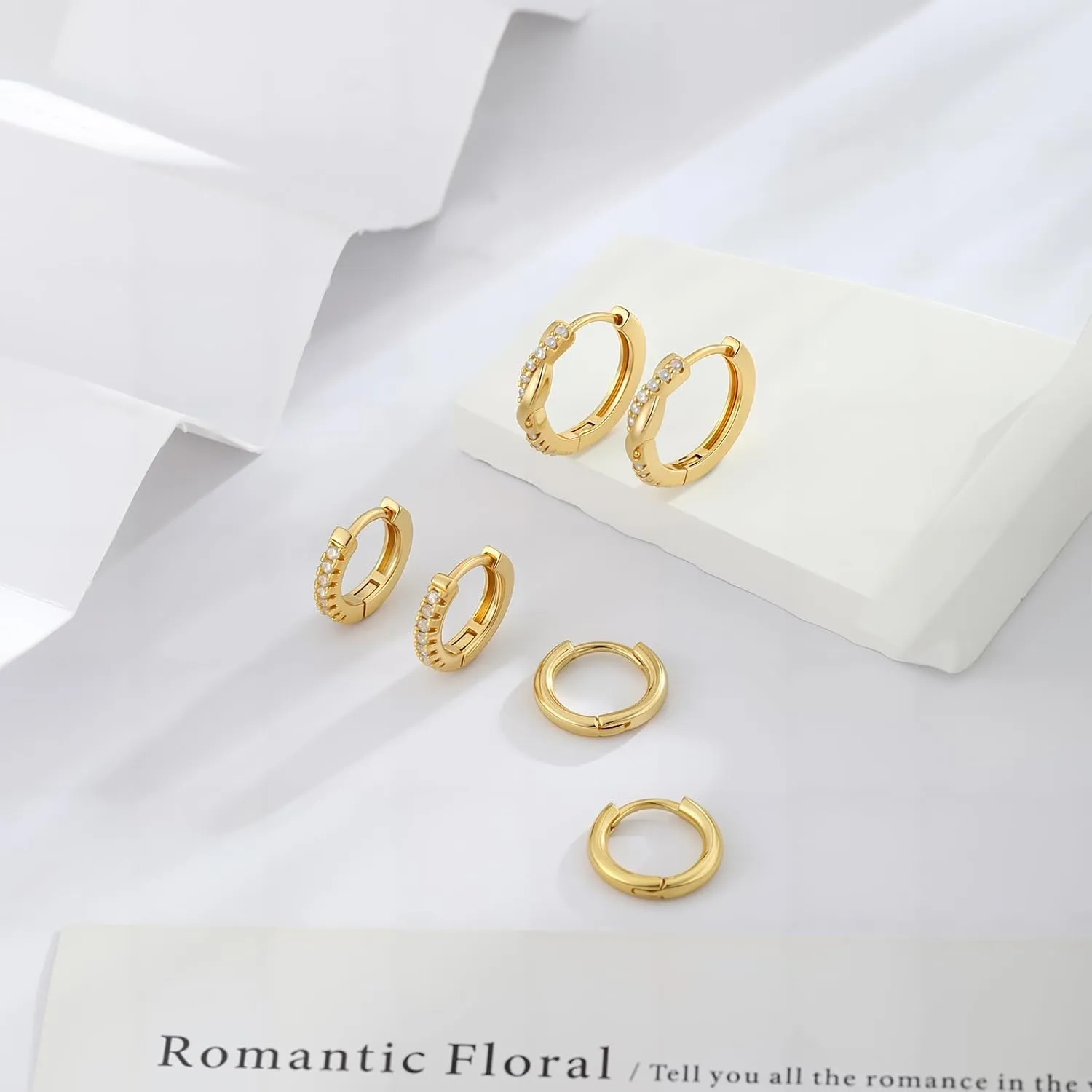 ASCOMY Gold Earrings for Women Dainty Hoop Earrings Set 14K Gold/Silver Plated 3 Pairs Huggie Hoops Cubic Zirconia Earring CZ Stud Chunky Open Hoop Earring Trendy Jewelry Gifts for Women