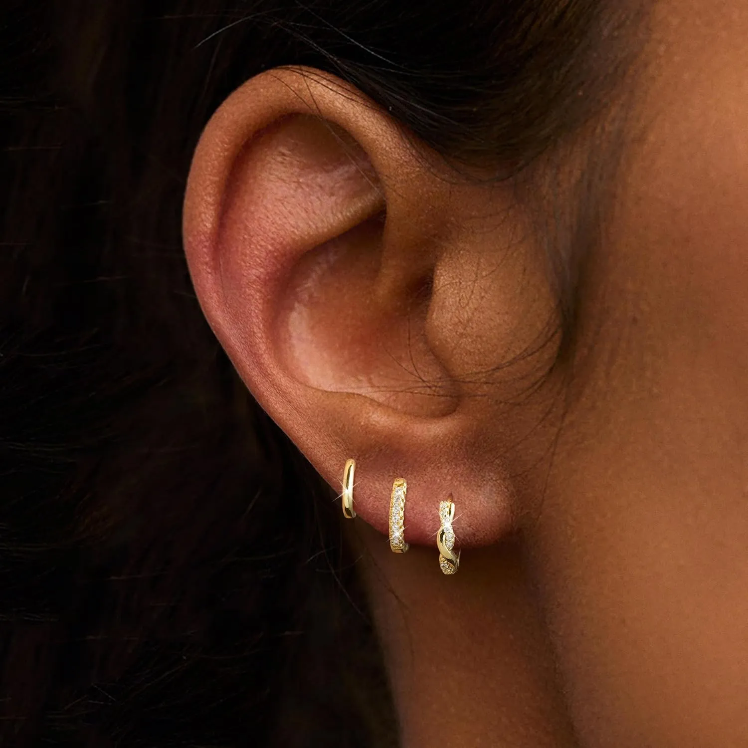 ASCOMY Gold Earrings for Women Dainty Hoop Earrings Set 14K Gold/Silver Plated 3 Pairs Huggie Hoops Cubic Zirconia Earring CZ Stud Chunky Open Hoop Earring Trendy Jewelry Gifts for Women