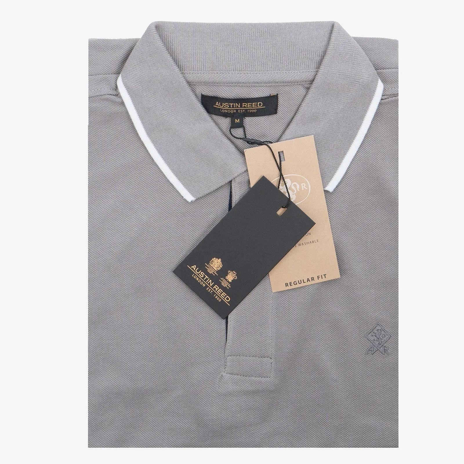Austin Reed Men Cotton Light Grey Cotton Pique Polo Shirts Short Sleeve Casual Jersey Tops