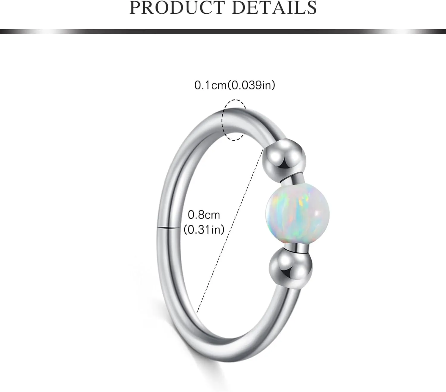 AVYRING Opal Nose Rings Hoops Set - 18g & 20g Nose Piercing Jewelry Surgical Steel Silver Nose Studs L Shaped Screw White Opal