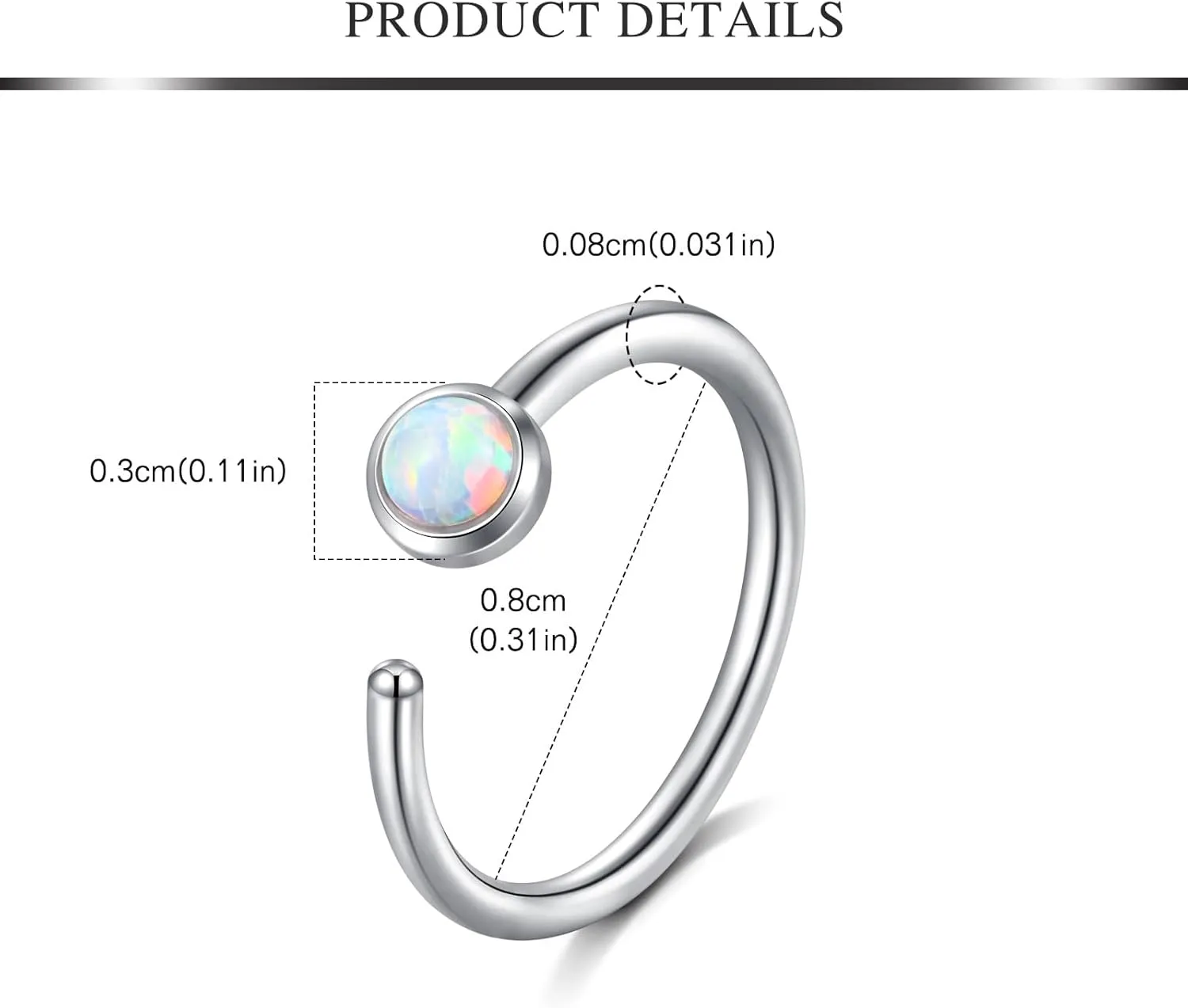 AVYRING Opal Nose Rings Hoops Set - 18g & 20g Nose Piercing Jewelry Surgical Steel Silver Nose Studs L Shaped Screw White Opal
