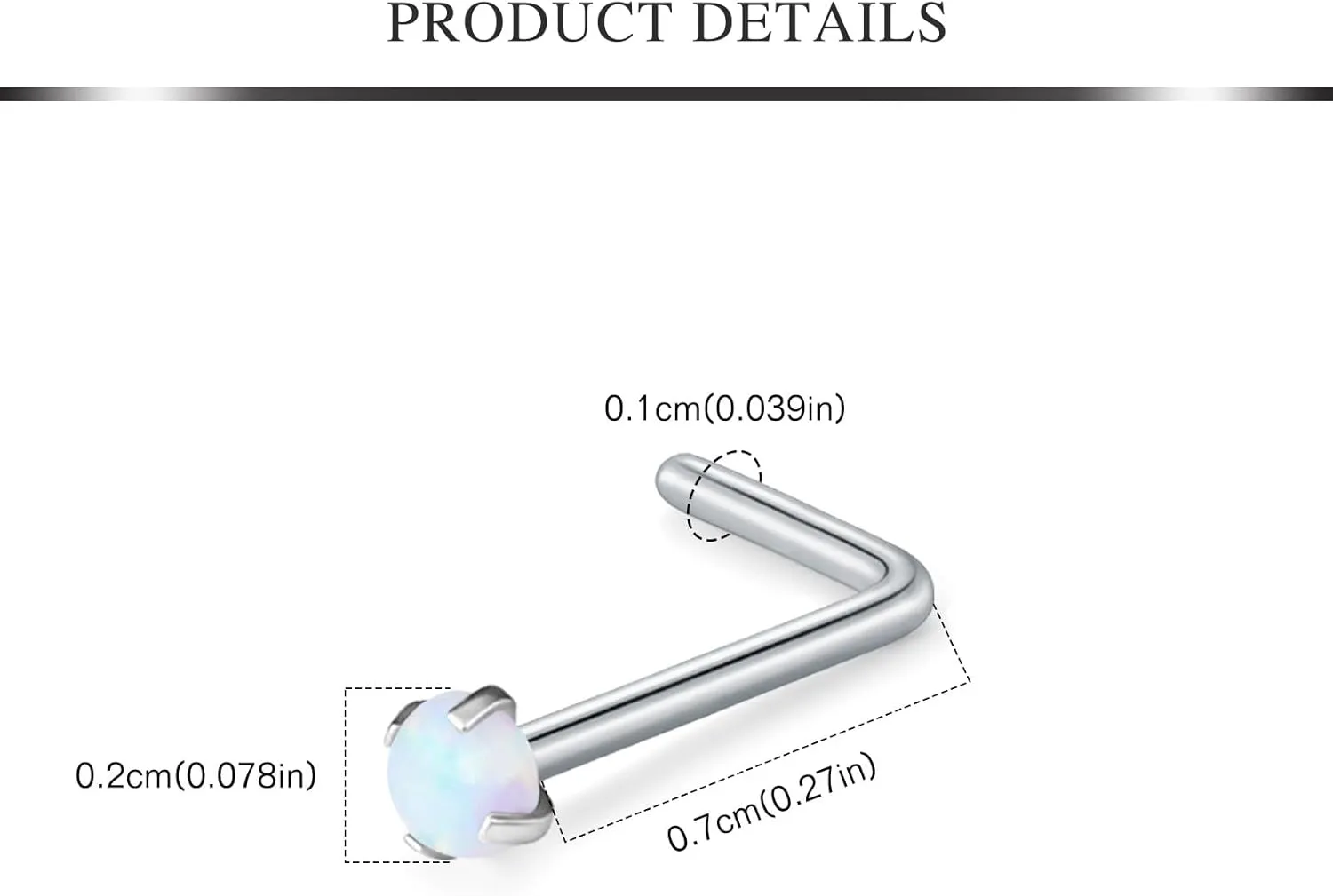 AVYRING Opal Nose Rings Hoops Set - 18g & 20g Nose Piercing Jewelry Surgical Steel Silver Nose Studs L Shaped Screw White Opal