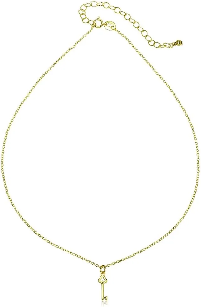 B. BRILLIANT Key Necklace for Women Men, Layered Necklace, Short Minimalist Dainty Choker Charm Chain Necklace Sterling Silver, Gold or Rose Gold