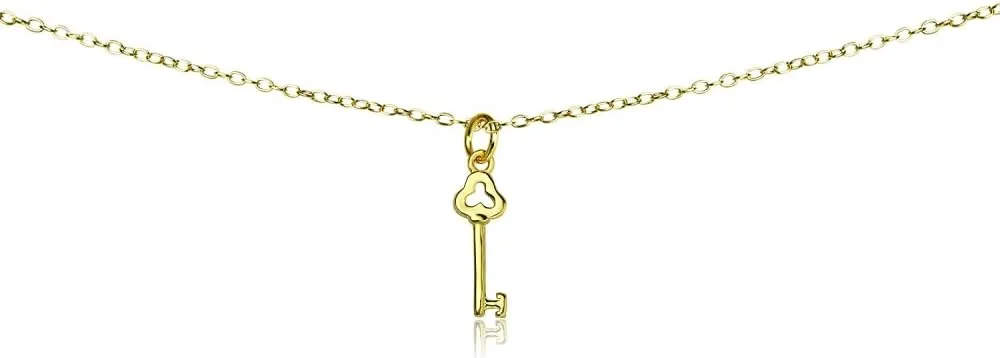 B. BRILLIANT Key Necklace for Women Men, Layered Necklace, Short Minimalist Dainty Choker Charm Chain Necklace Sterling Silver, Gold or Rose Gold