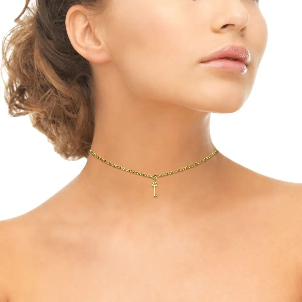 B. BRILLIANT Key Necklace for Women Men, Layered Necklace, Short Minimalist Dainty Choker Charm Chain Necklace Sterling Silver, Gold or Rose Gold