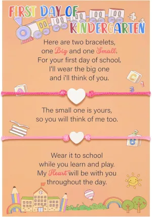 Back to School Supplies, First Day of Kindergarten Bracelet Mommy and Me  Prek Matching Heart Wish Adjustable Bracelet Set, First Day of School Gifts for Girls Boys Mom & Daughter (2PCS)