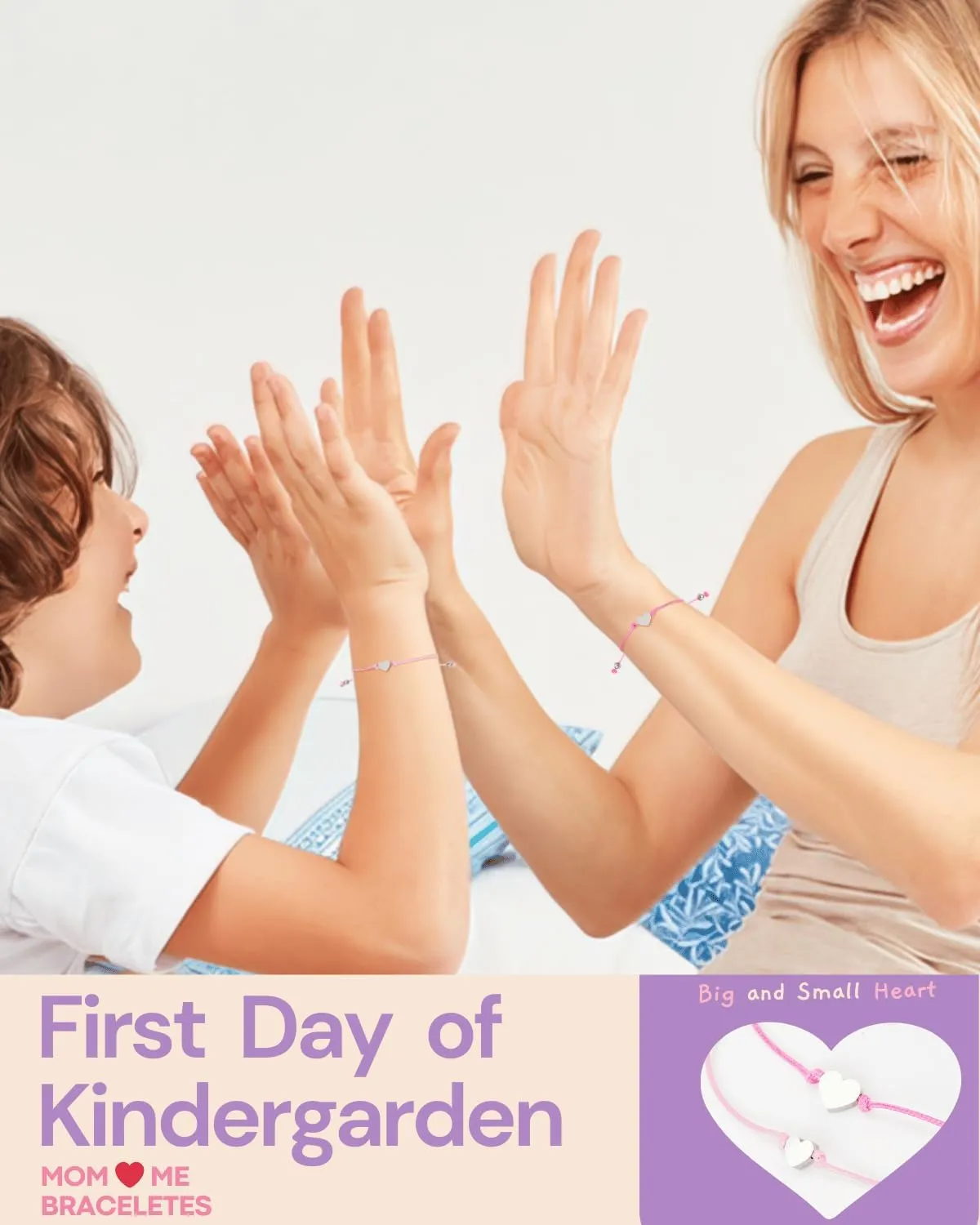 Back to School Supplies, First Day of Kindergarten Bracelet Mommy and Me  Prek Matching Heart Wish Adjustable Bracelet Set, First Day of School Gifts for Girls Boys Mom & Daughter (2PCS)