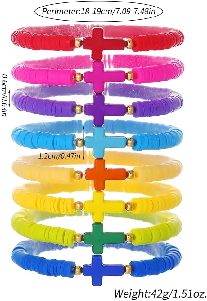 Baptism Communion Easter Confirmation Jewelry Gifts Trendy Cross Beaded Braceles Stack for Women Clay Colorful Surfer Heishi Bracelet Stackable Layering Bracelets