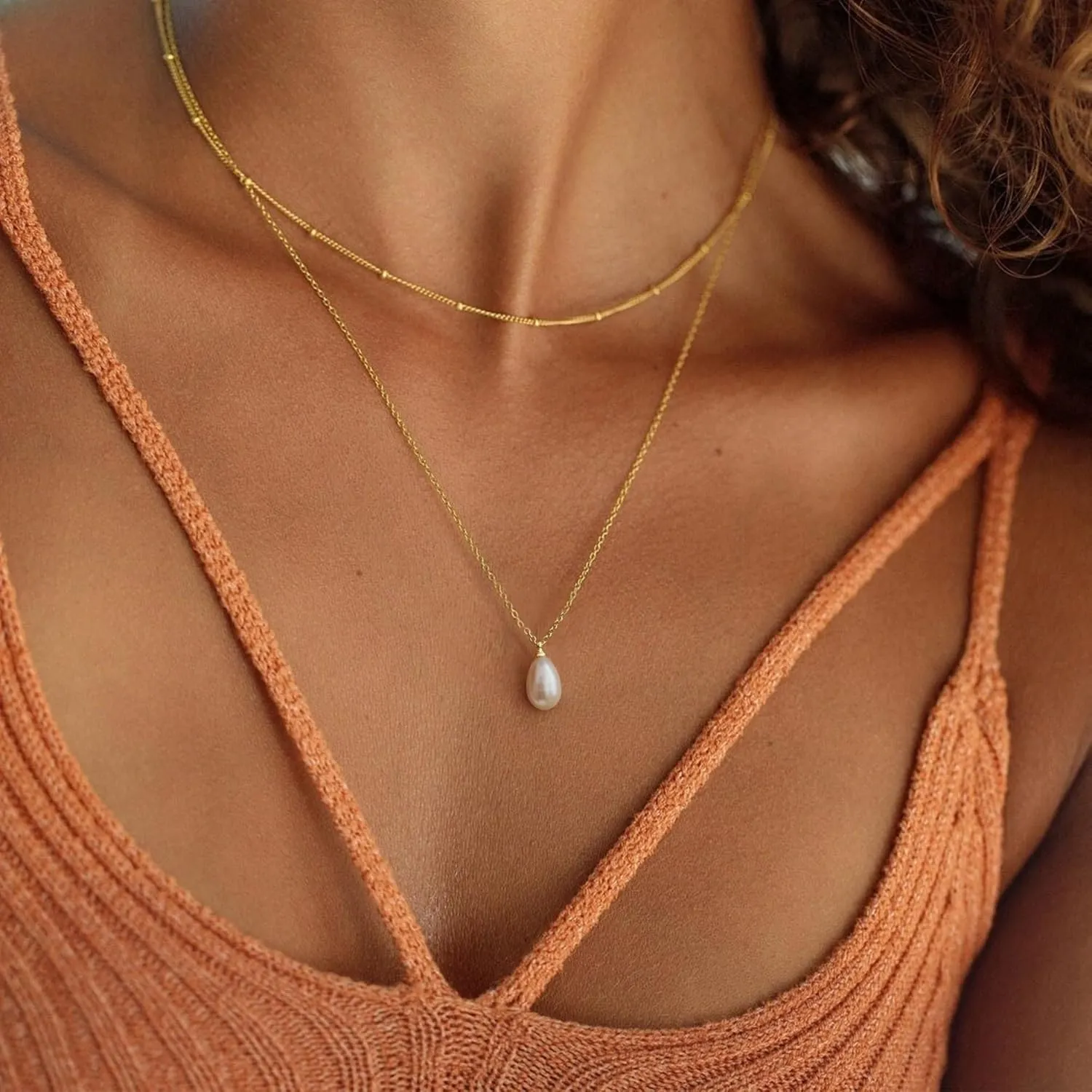 BAYLAY 18K Gold Plated Pearl Necklace for Women - Layered Trendy Gold Jewelry Gifts