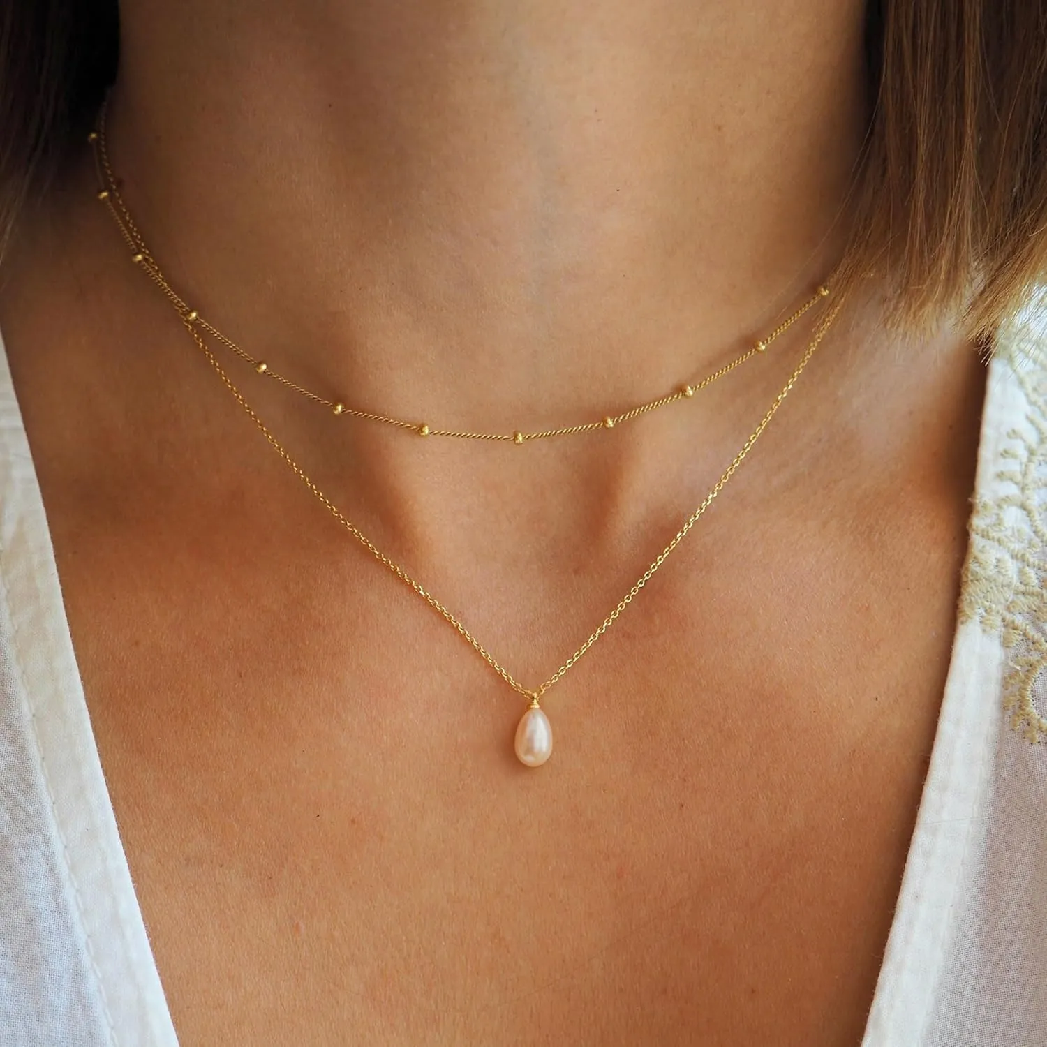 BAYLAY 18K Gold Plated Pearl Necklace for Women - Layered Trendy Gold Jewelry Gifts