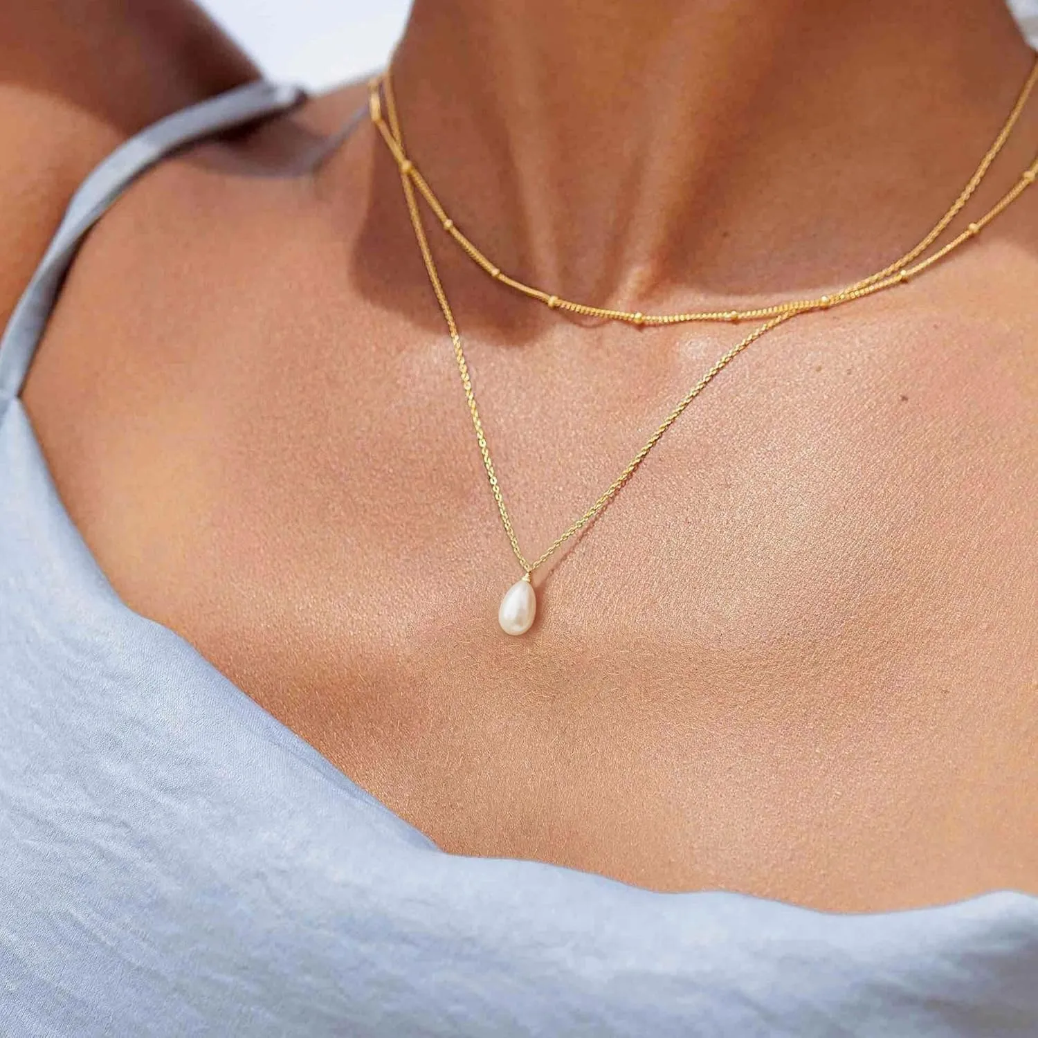 BAYLAY 18K Gold Plated Pearl Necklace for Women - Layered Trendy Gold Jewelry Gifts