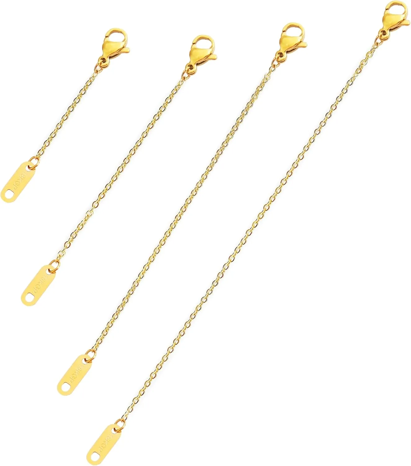 BAYLAY Gold/Silver Necklace Extenders - 18k Gold Plated/Whited Necklace Extender Chain Set for Women 4 Piece Set, Extensions 1" 2" 3" 4" Hypoallergenic in Gold or Silver