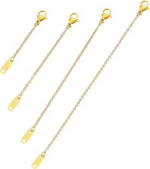 BAYLAY Gold/Silver Necklace Extenders - 18k Gold Plated/Whited Necklace Extender Chain Set for Women 4 Piece Set, Extensions 1" 2" 3" 4" Hypoallergenic in Gold or Silver