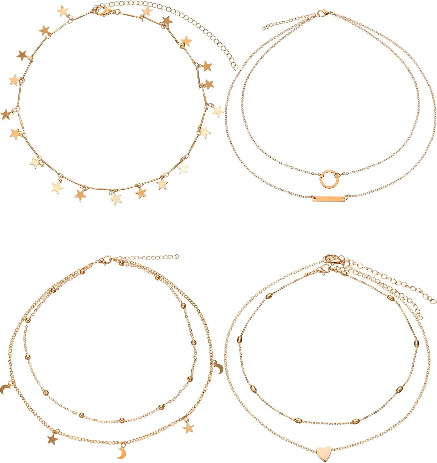 BBTO 4 Pieces Layered Pendant Choker Necklace Gold Layering Chain Choker for Women Girls (Style A)