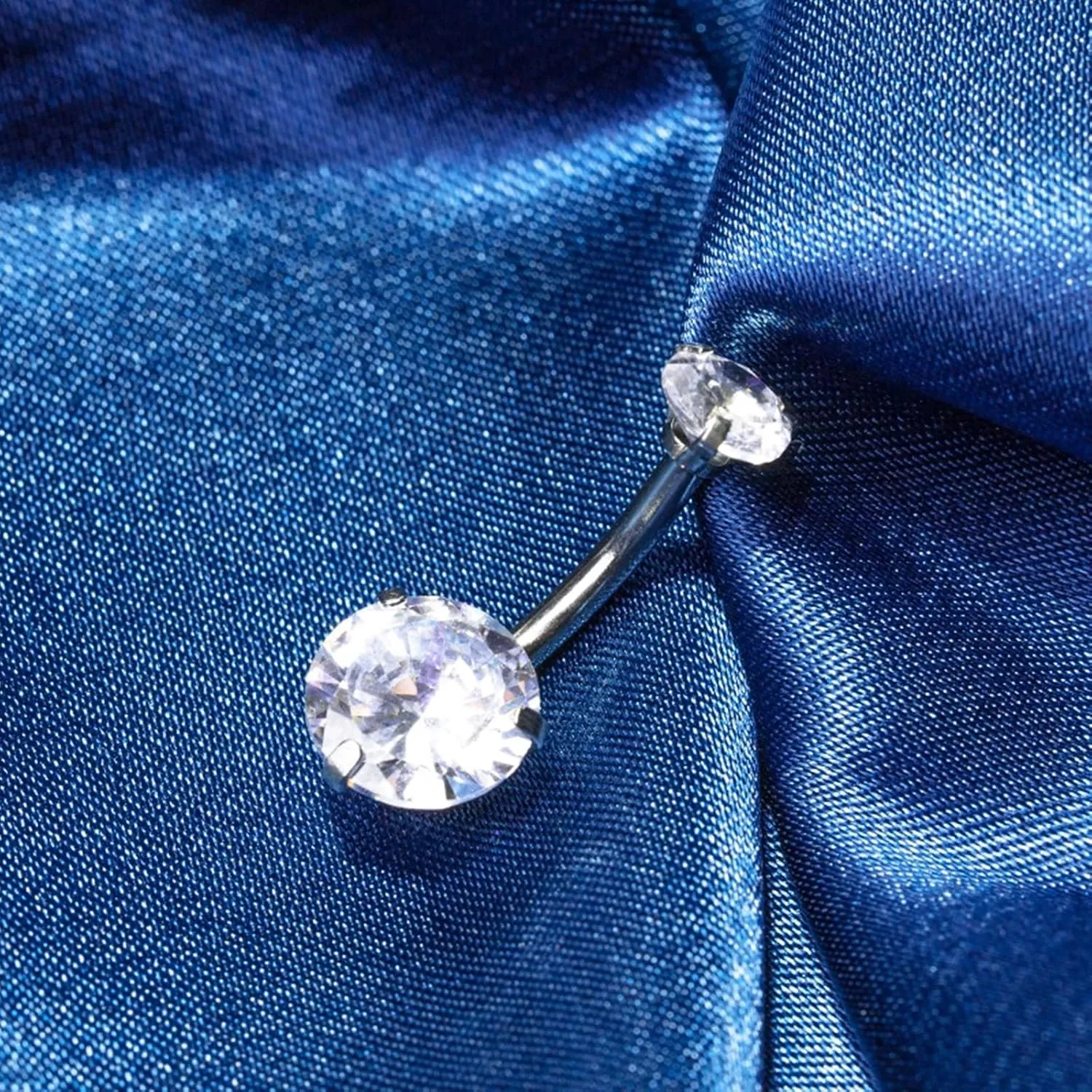 Belly Button Rings for Women, Belly Ring Surgical Steel Cubic Zirconia Silver 2 Zirconia 1.1G for Women Girls Body Piercing Jewelry