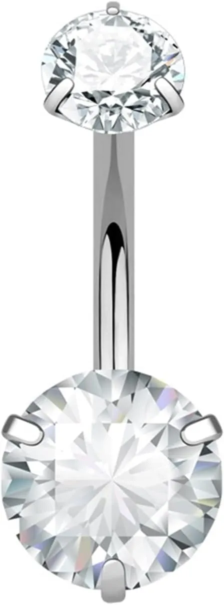 Belly Button Rings for Women, Belly Ring Surgical Steel Cubic Zirconia Silver 2 Zirconia 1.1G for Women Girls Body Piercing Jewelry