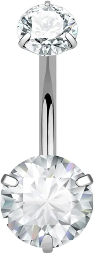 Belly Button Rings for Women, Belly Ring Surgical Steel Cubic Zirconia Silver 2 Zirconia 1.1G for Women Girls Body Piercing Jewelry