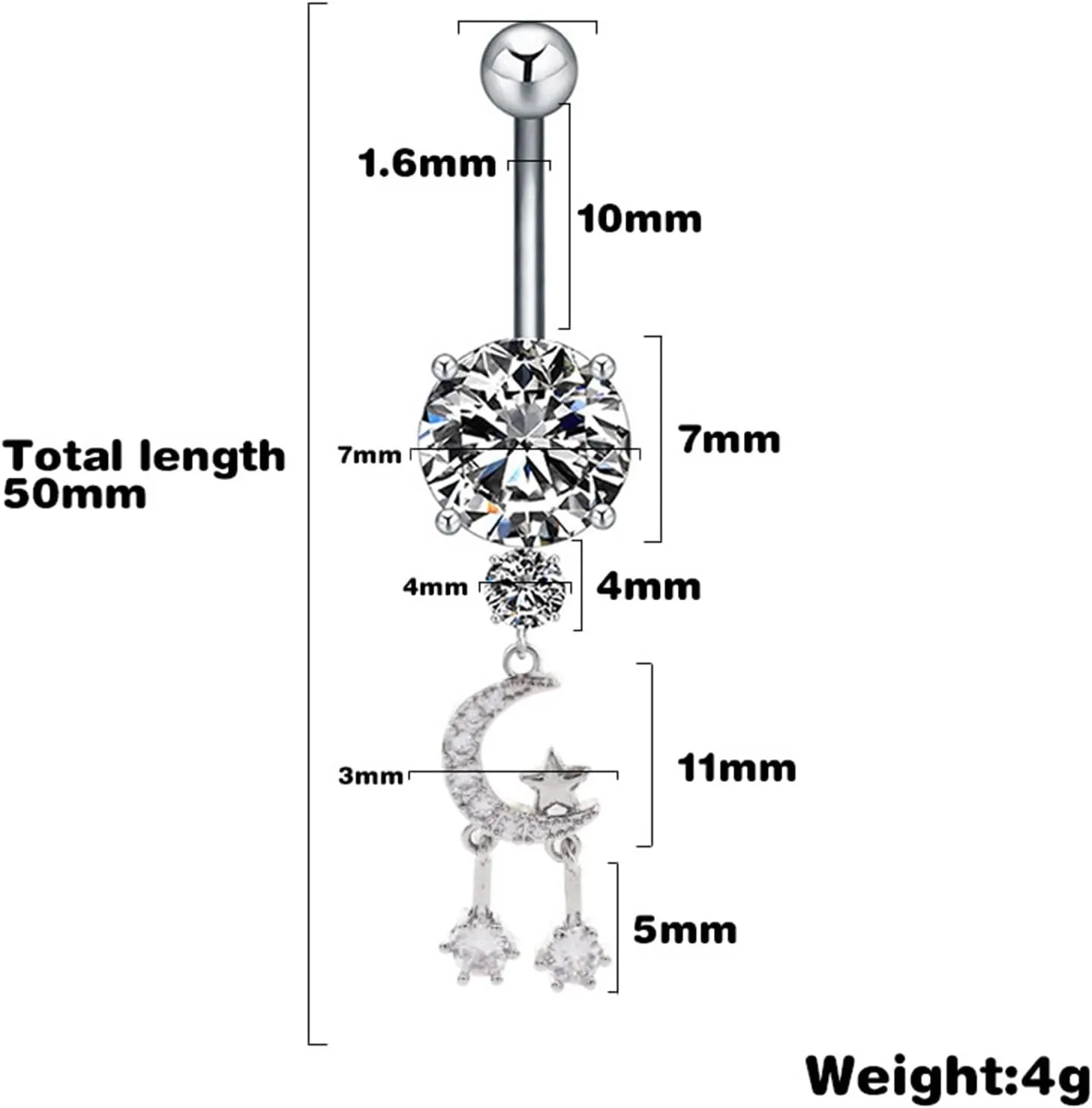 Belly Button Rings Moon and Star, Belly Button Rings Moon Stainless Steel Navel Rings Belly Button Nails Moon