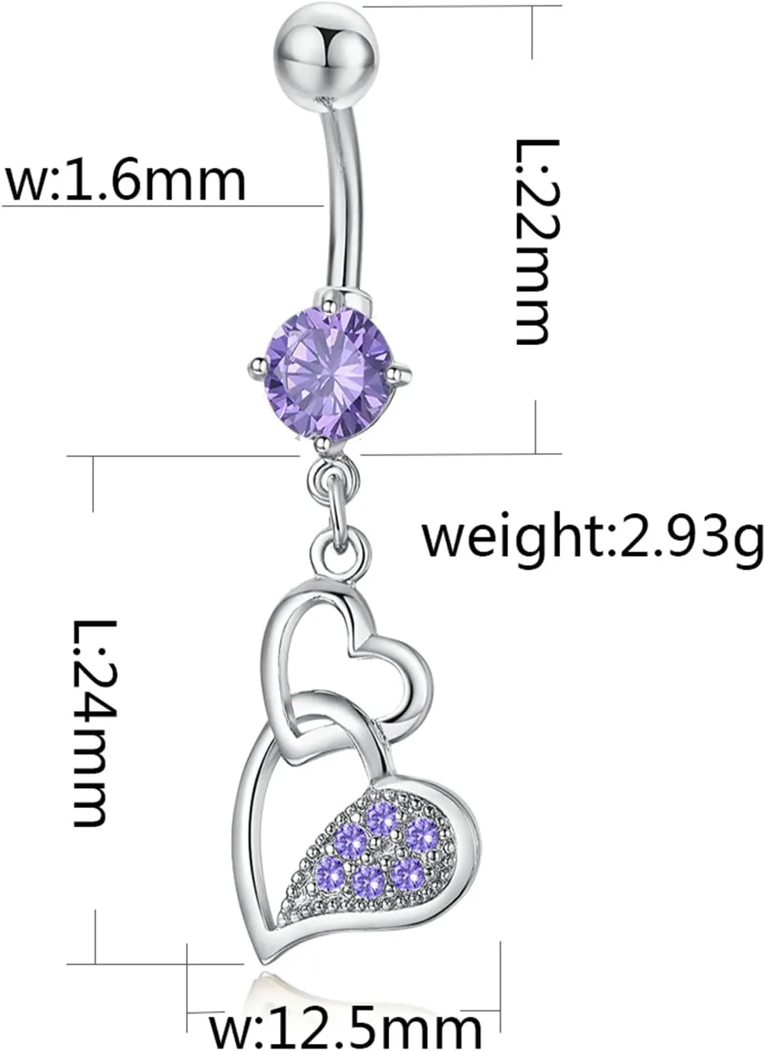 Belly Button Rings Surgical Steel Heart, 14 Gauge Navel Rings Surgical Steel Cubic Zirconia Navel Rings Unique