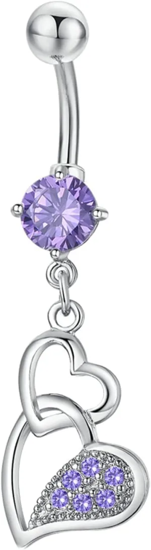Belly Button Rings Surgical Steel Heart, 14 Gauge Navel Rings Surgical Steel Cubic Zirconia Navel Rings Unique